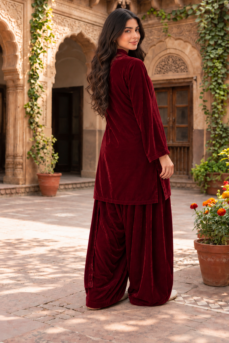 Maroon Velvet 2 Piece