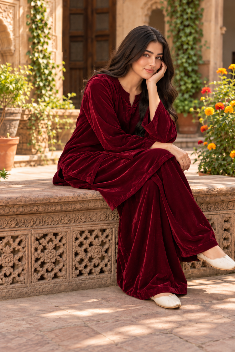 Maroon Velvet 2 Piece