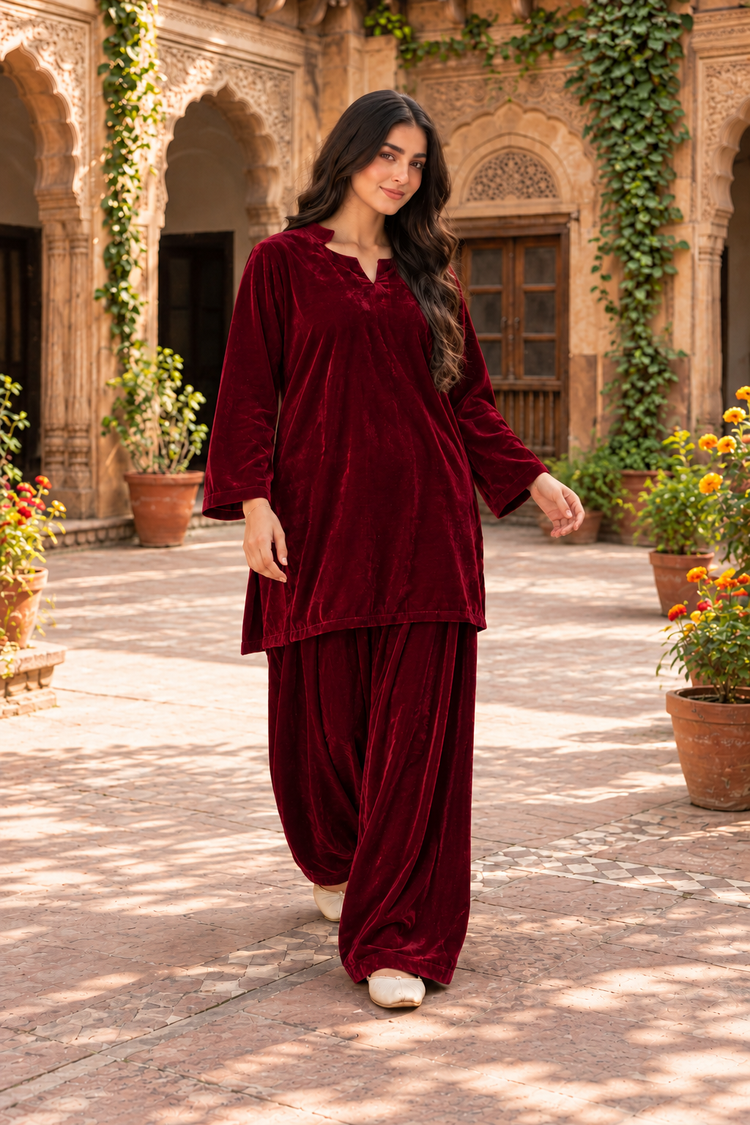 Maroon Velvet 2 Piece
