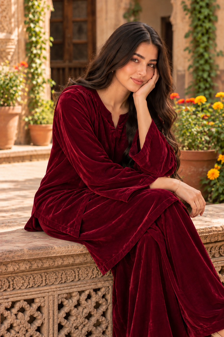 Maroon Velvet 2 Piece