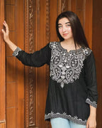 Short Indian Chickenkari Kurti (Black)