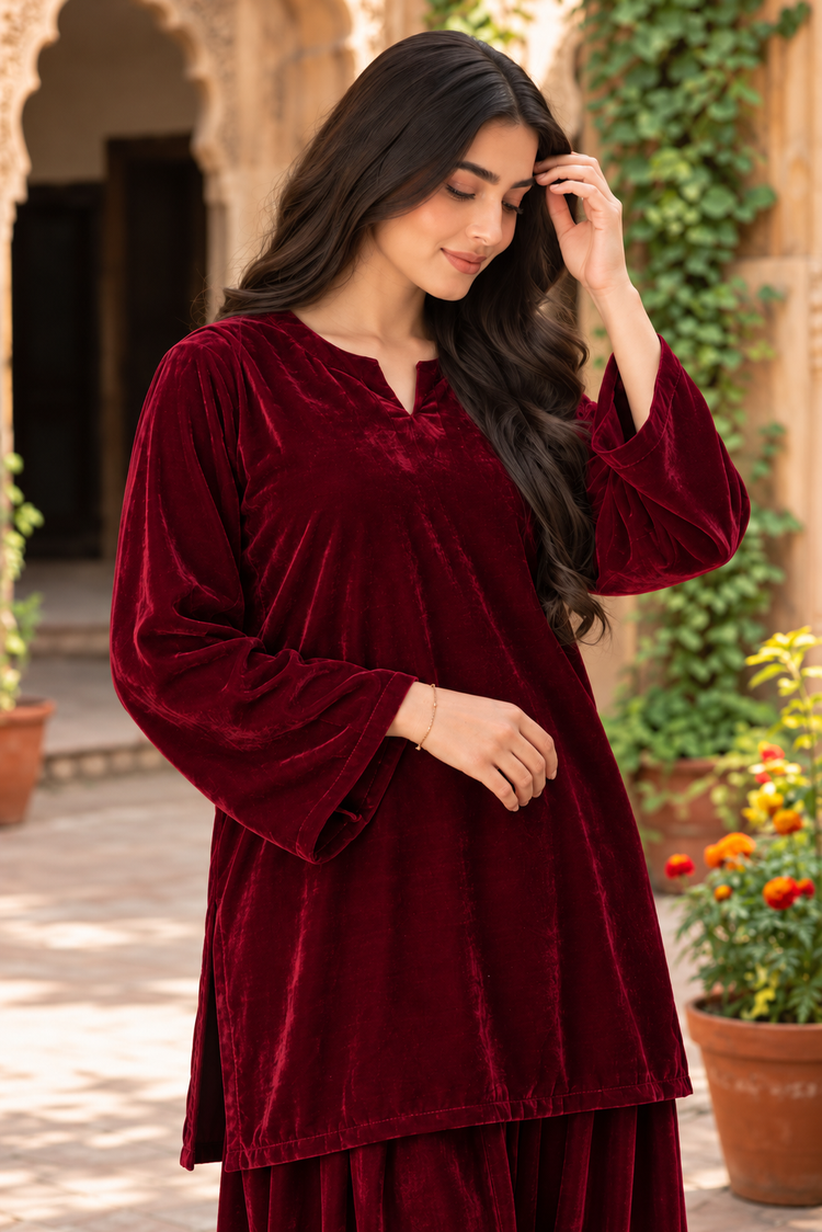 Maroon Velvet 2 Piece