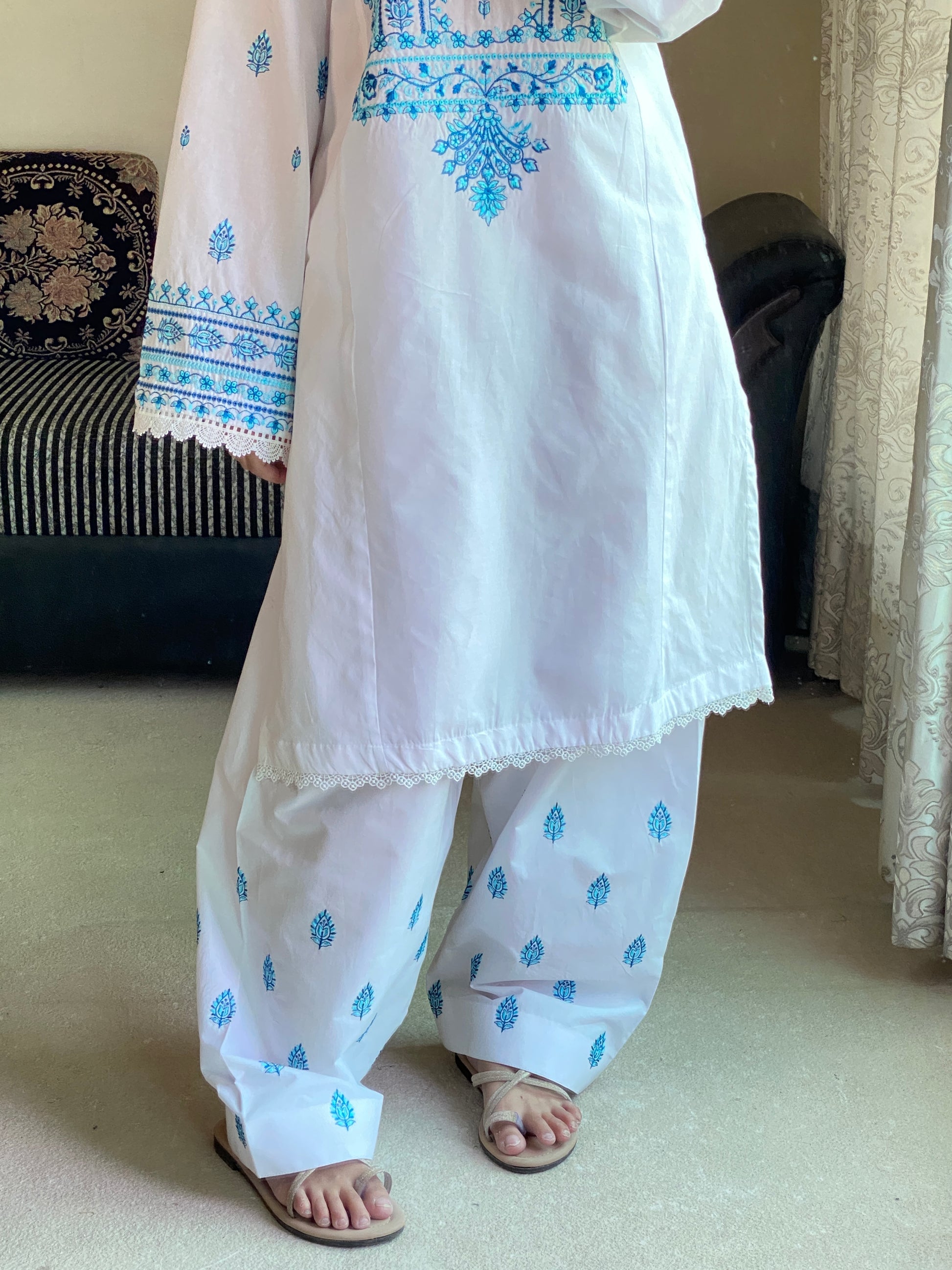 Sky Bloom 3PC (Farshi Shalwar)