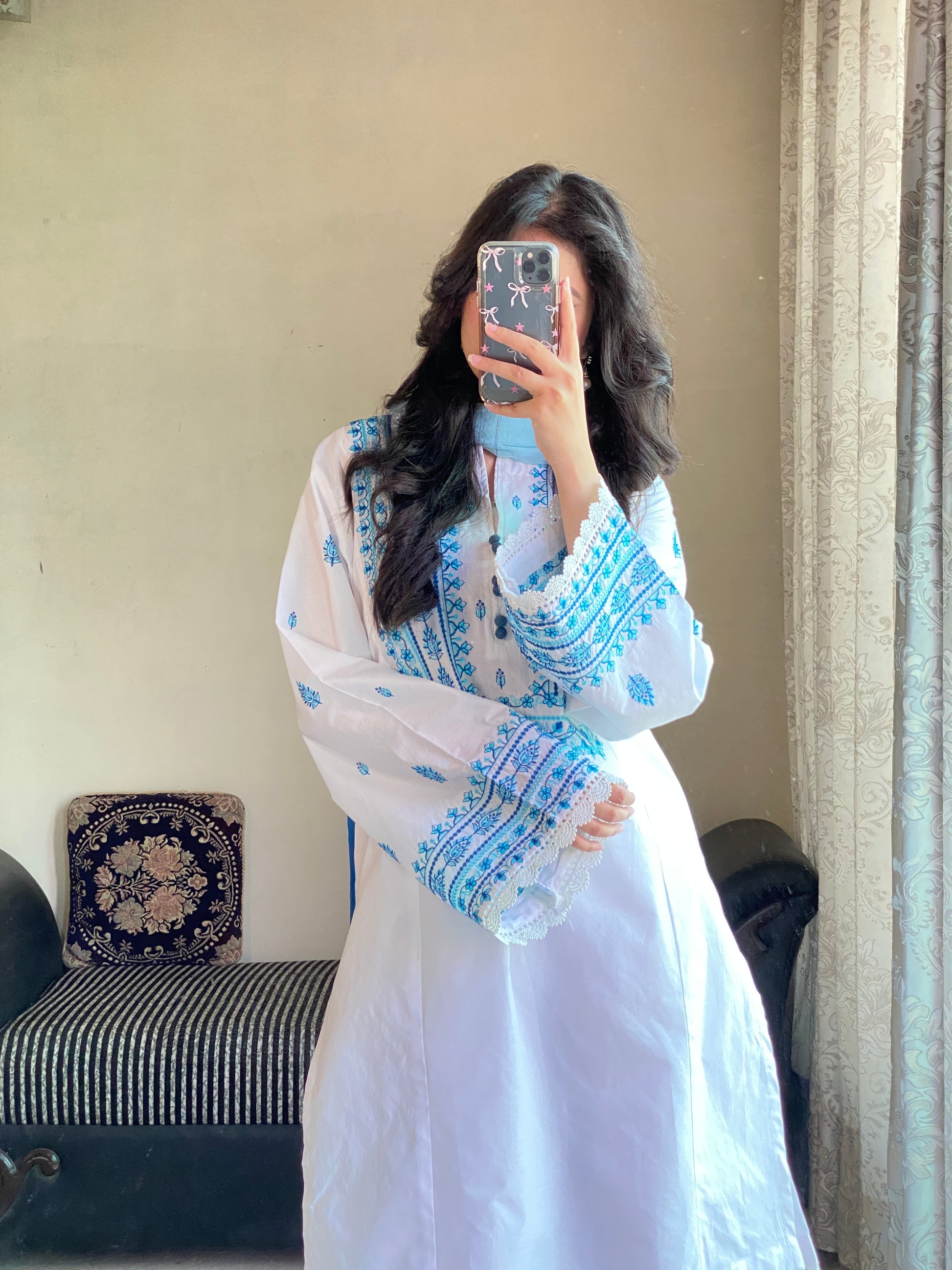 Sky Bloom 3PC (Farshi Shalwar)