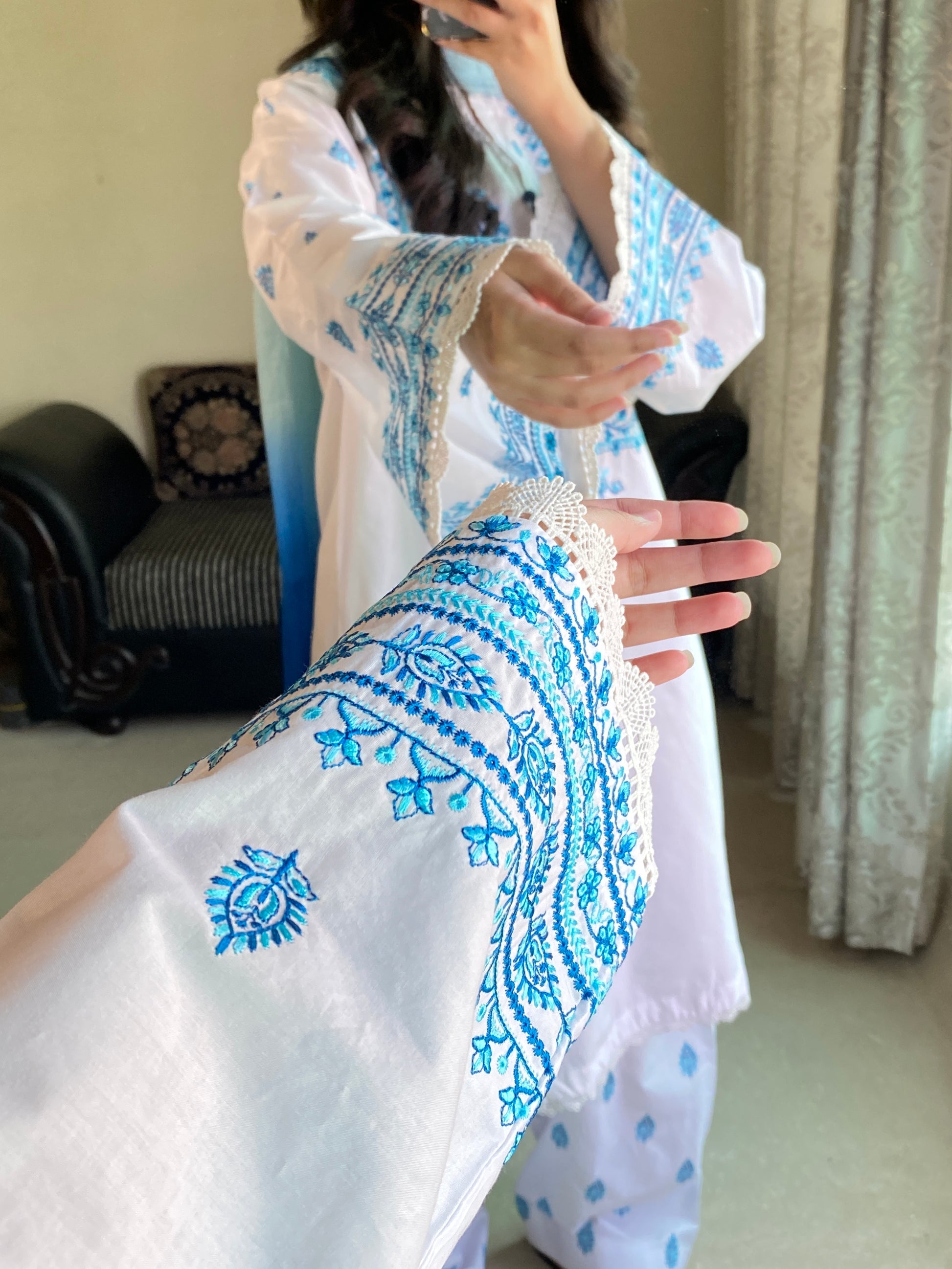 Sky Bloom 3PC (Farshi Shalwar)