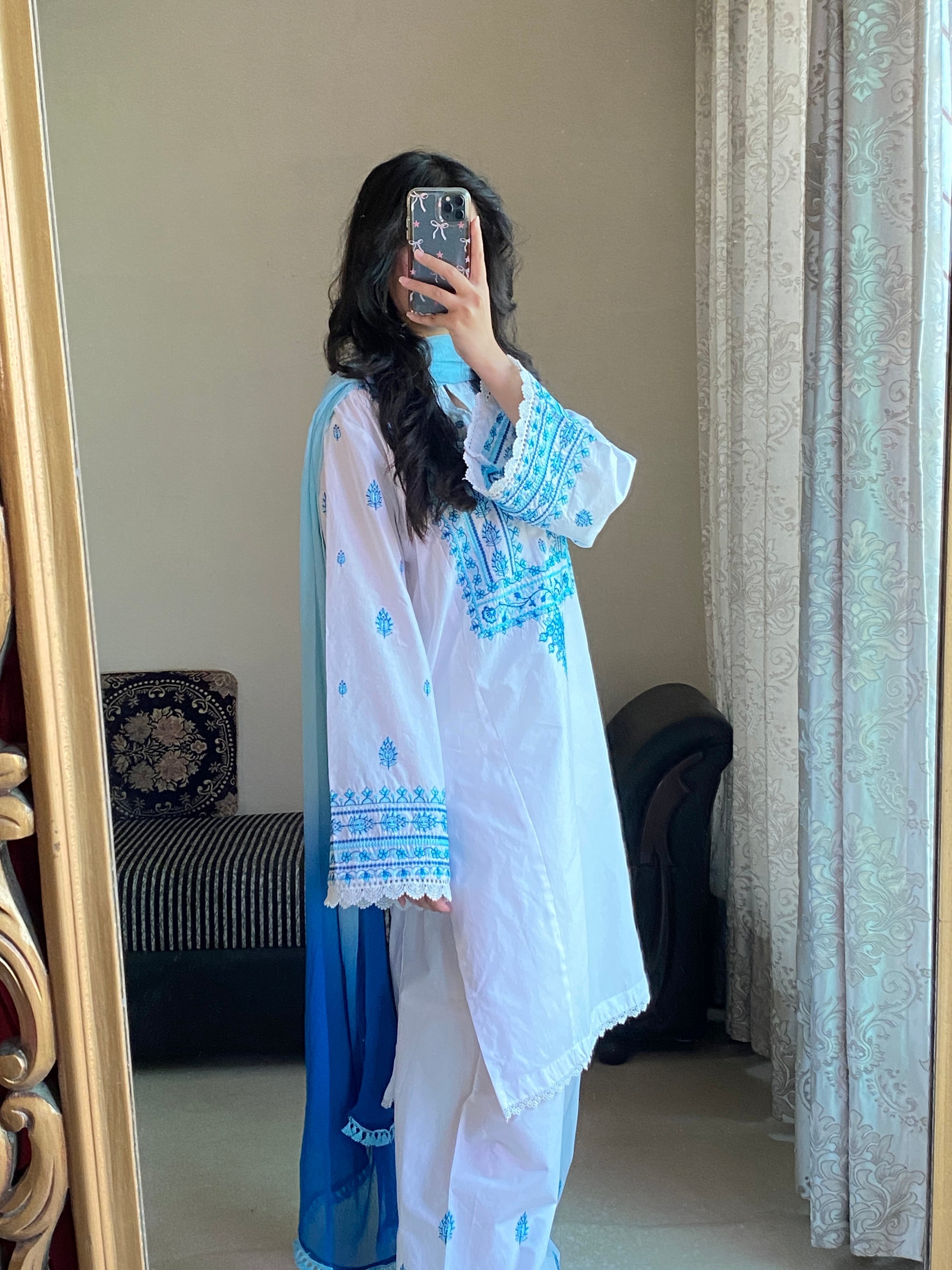 Sky Bloom 3PC (Farshi Shalwar)