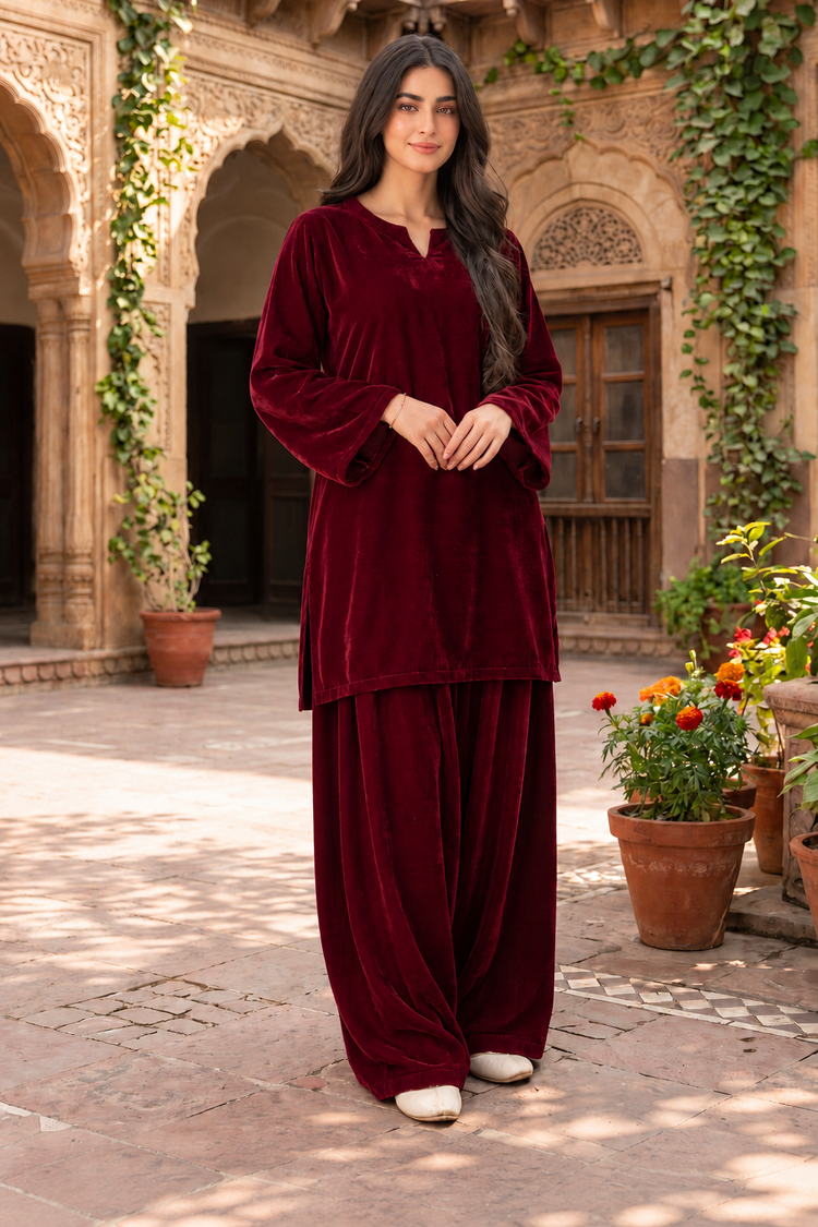 Maroon Velvet 2 Piece