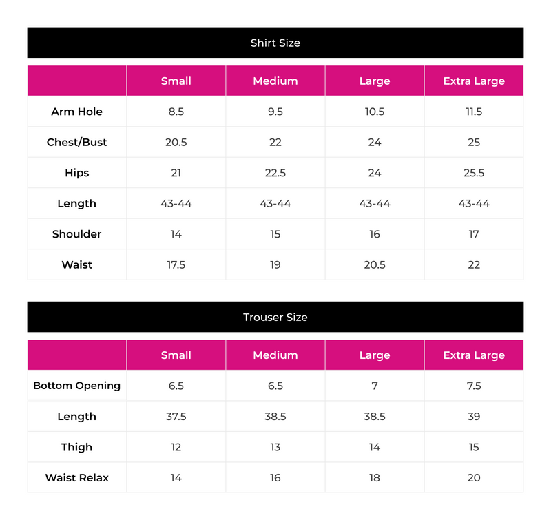Size Chart for Nerina 2 Piece
