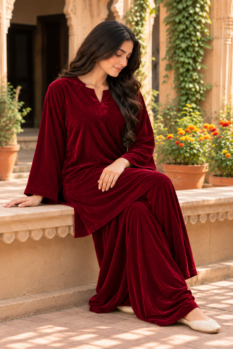 Maroon Velvet 2 Piece