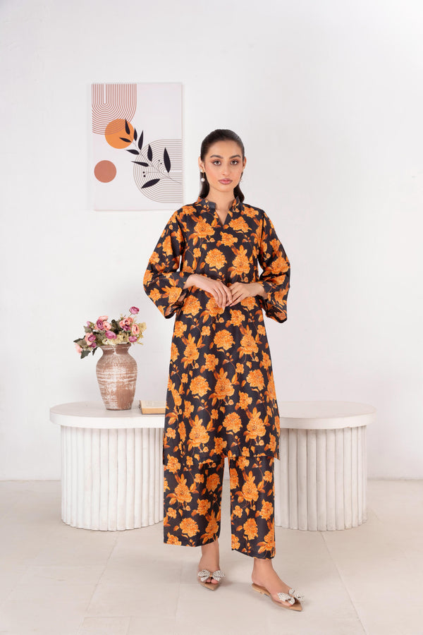 Lawn 2Pc Printed (orange petals)