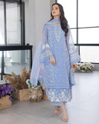 Pezwaan Abroo Sky Blue Organza 3-Piece Suit